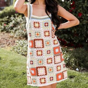 Colorful Hand Crochet Square Pattern Dress